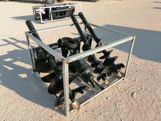 Unused Greatbear Skid Steer Auger Attachment with (3) Different Sizes Bits