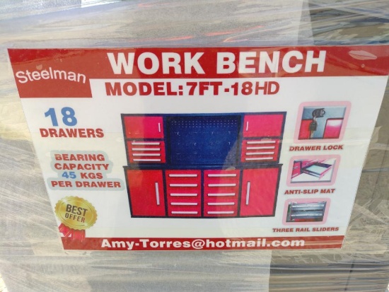 Unused Steelman 7ft Work Bench with 18 Drawers