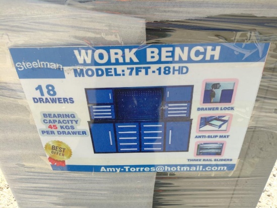 Unused Steelman 7ft Work Bench with 18 Drawers