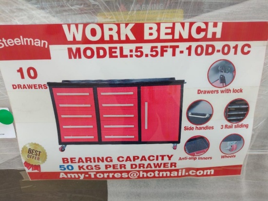Unused Steelman 5.5ft Work Bench with 10 Drawers on Wheels