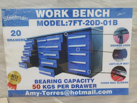 Unused Steelman 7Ft Work Bench w/ 20 Drawers