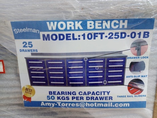 Unused Steelman 10FT Work Bench w/ 25 Drawers