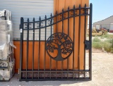 Unused Greatbear 14ft Iron Gate with artwork '' Tree '' in the Middle Gate Frame