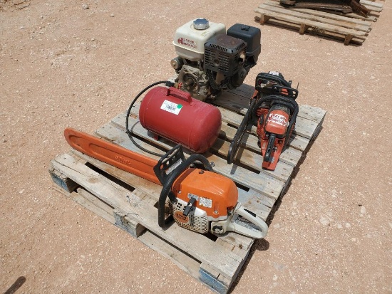 (3) Chain Saws/Air Tank/Honda GX 390 Motor
