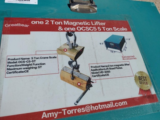 Unused 2 Ton Magnetic Lifter & OCSC5 5 Ton Scale
