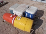 (2) Water Cans, (3) Coolers