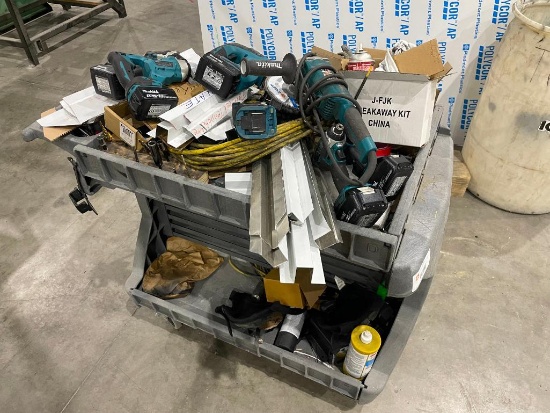 Tool Cart with Makita Tools, Extension Cords and Other Misc Tools