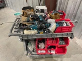 Tool Cart with Misc Makita Tools, Batteries, Tools, Trailers Parts and Supplies