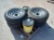 (4) Unused Trailer Wheels w/Tires 225/75R15 and (2) Buckets of Omala S2 G 220 Gear Oil