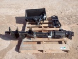 Unused Lanty Mini Excavator Attachments, Root Rake, Bucket Clamp, Post Hole Auger, Ripper Tooth