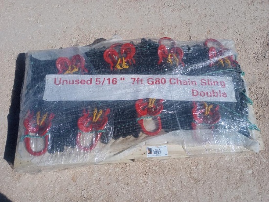 (8) Unused 5/16'' 7ft G80 Double Chain Sling