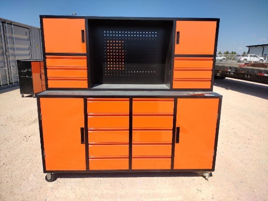 Unused Work Bench,16 Drawers and 4 Cabinets