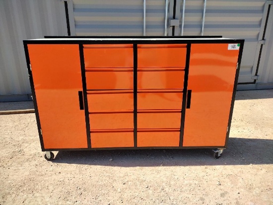 Unused Work Bench Cart, 10 Drawers and 2 Cabinets