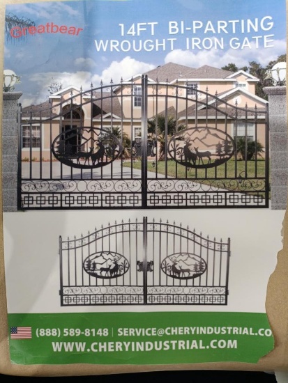 (1 Set) Unused Greatbear 14ft Bi-Parting Wrought Iron Gate