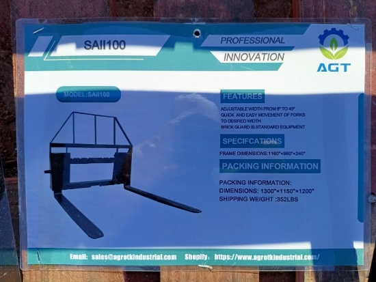 Unused AGT SAII100 Pallet Forks (Skid Steer Attachment)