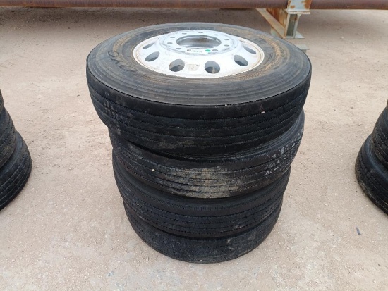 (4) Alcoa Aluminum Truck Wheels/Tires 11 R 24.5