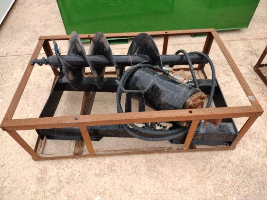 Unused Mower King Post Hole Auger/Skid Steer Attachment