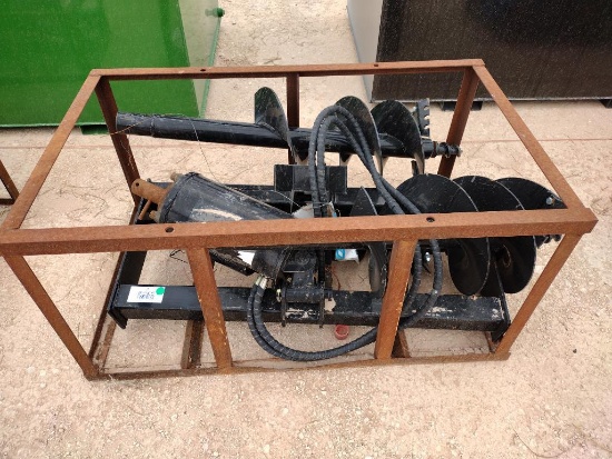 Unused Mower King Post Hole Auger/Skid Steer Attachment