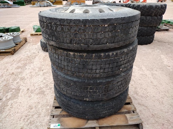 (4) Truck Wheels w/Tires 11 R 22.5