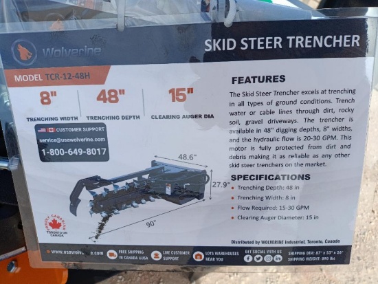 Unused Wolverine TCR-12-48H Skid Steer Trencher