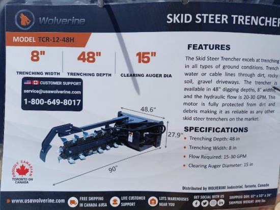 Unused Wolverine TCR-12-48H Skid Steer Trencher