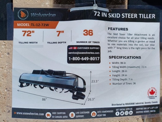 Unused Wolverine TL-12-72W Skid Steer Rotary Tiller