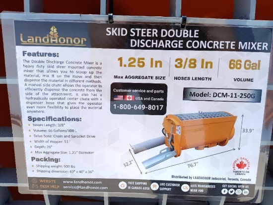 Unused Landhonor DMC-11-250G Skid Steer Double Discharge Concrete Mixer