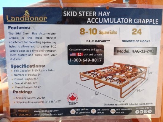 Unused Landhonor HAG-12-24Q Skid Steer Accumulator Grapple