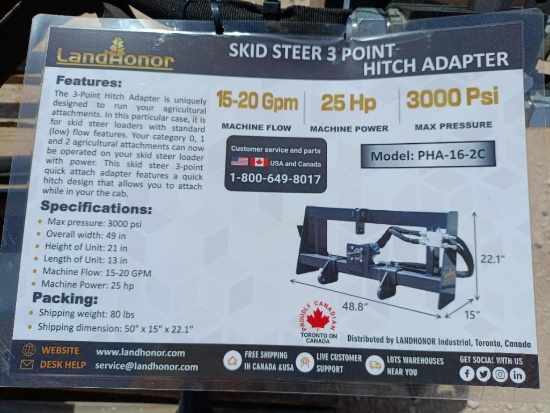 Unused Landhonor PHA-16-2C Skid Steer 3 Point Hitch Adapter