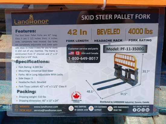 Unused Landhonor PF-11-3500G Skid Steer Pallet Fork