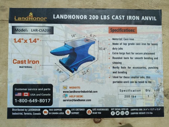 Unused Landhonor200Lb Cast Iron Anvil