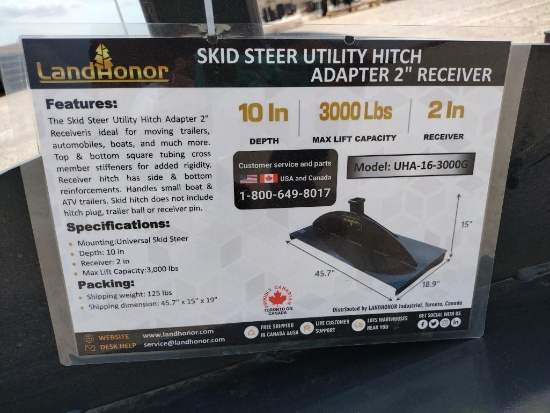 Unused Landhonor UHA-16-3000G Skid Steer Utility Hitch Adapter