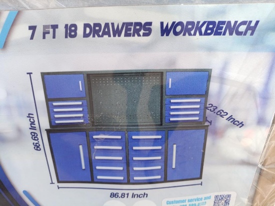 Unused Chery 7Ft 18 Drawers Workbench/Tool Chest