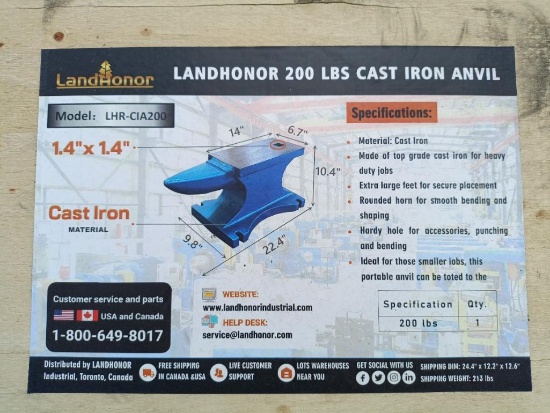 Unused Landhonor200Lb Cast Iron Anvil