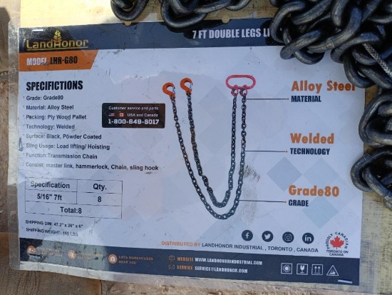 (8) Unused 5/16'' 7FT G80 Chain Slings