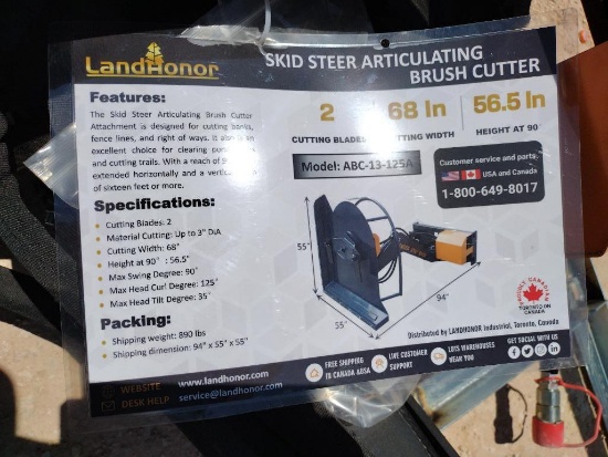 Unused Landhonor ABC-13-125A Skid Steer Articulating Brush Cutter