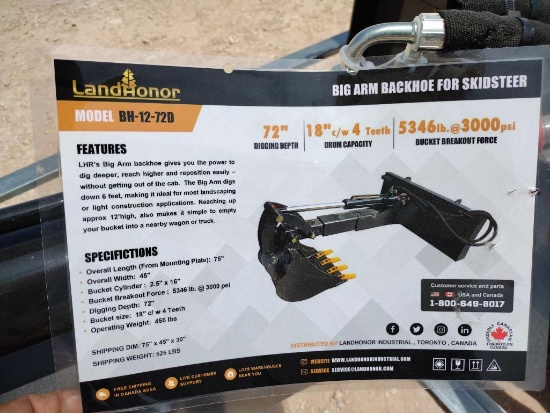 Unused Landhonor BH-12-72D Skid Steer Big Arm Backhoe