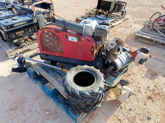Pallet of Air Compressor, Tires and other Misc Items