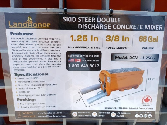 Unused Landhonor DCM-11-250G Skid Steer Double Discharge Concrete Mixer