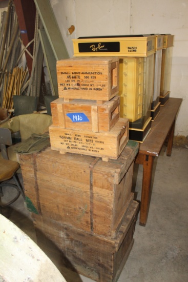 5-vintage wooden crates – 2 bigger crates still have military supplies inside