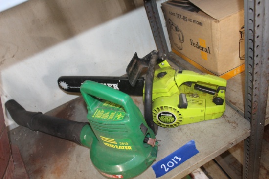 1- leaf blower and 1 chainsaw