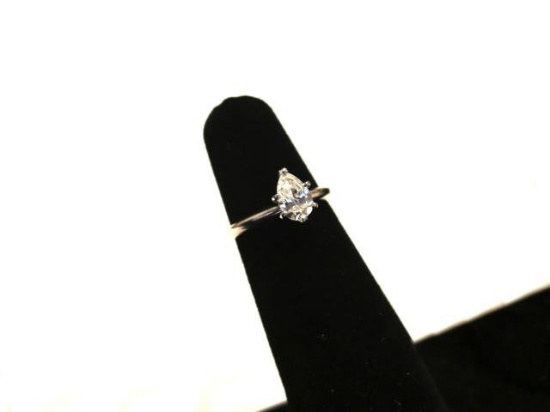 Pear Shaped Diamond Solitaire Ring in White Gold