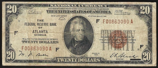 1929 $20 Federal Reserve Bank Note Atlanta