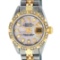 Rolex Ladies Two Tone 14K Pink Mother Of Pearl Pyramid Diamond Datejust