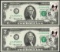 Lot of (2) Consecutive 1976 $2 Federal Reserve Notes First Day Issue with Stamps