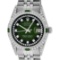 Rolex Mens Stainless Steel Green Vignette Diamond & Emerald Datejust Wristwatch