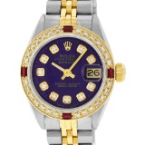 Rolex Ladies Two Tone Purple Diamond & Ruby Datejust Wristwatch