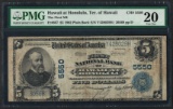 1902 PB $5 First NB of Hawaii at Honolulu CH# 5550 National Currency Note PMG Ve