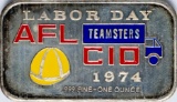 1974 AFL CIO Labor Day Enamel Silver Art Bar