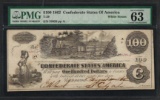 1862 $100 Confederate States of America Note T-39 PMG Choice Uncirculated 63EPQ